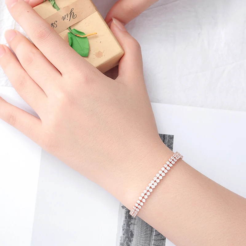 Кубический циркон браслеты для женщин серебро розовое золото цвет Квадратные