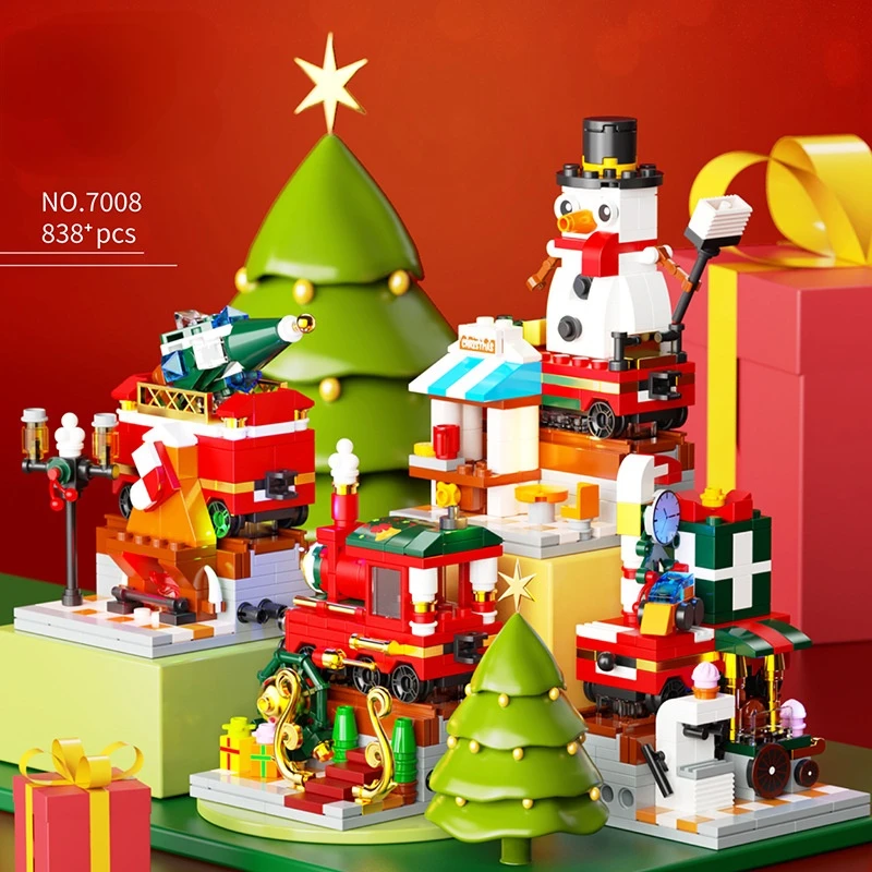 

Christmas Series Building Blocks Christmas Train 3D Puzzle Assembled Blocks for Kids Creative Gifts Educational Toy Sets