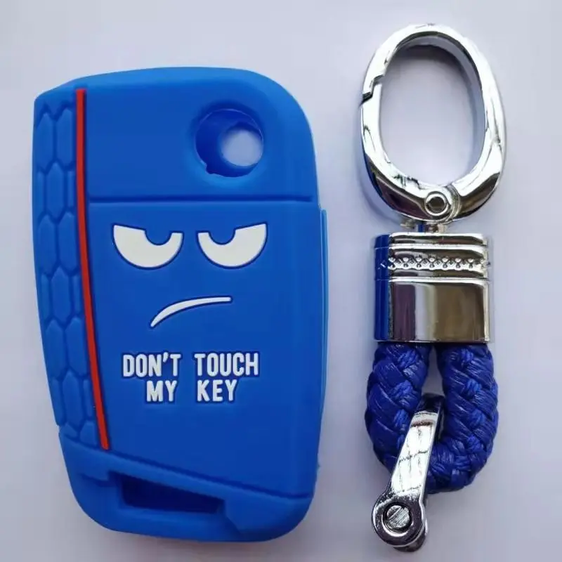 Силиконовый чехол-брелок с Сотами для VOLKSWAGEN Golf7 Polo MK7 GTI R Skoda Octavia Combi A7 SEAT Leon Ibiza CUPTRA 3 кнопки дистанционного управления - Название цвета: blue with keychain