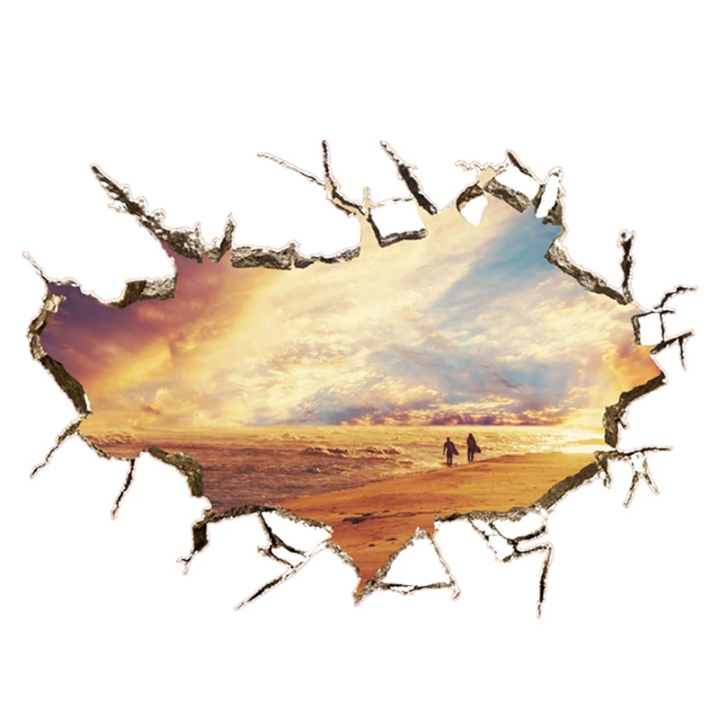 Вид на море росписи голубое небо парусная лодка 3d сломанной виниловые настенные