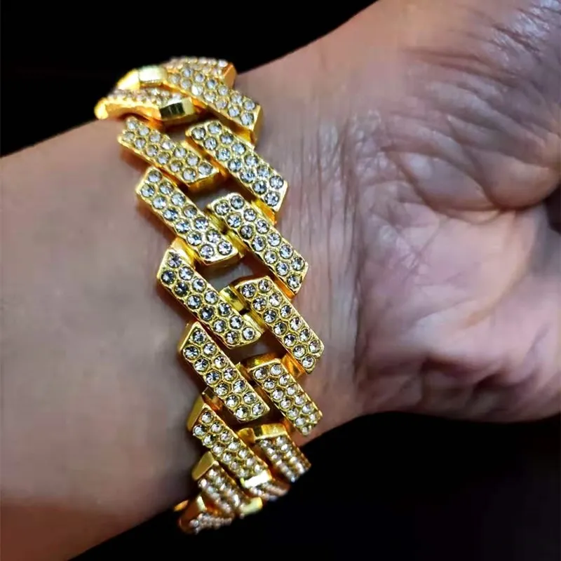 

20mm Hip Hop Cuban Link Chain Necklace Pave Setting Rhinestone Iced Out Bling Rhombus Curb Chains Fashion Jewelry Gifts for Man