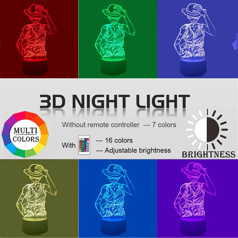 

Anime ONE PIECE Monkey D Luffy Figure Kids Night Light Led Color Changing Atmosphere for Child Bedroom Bedside Decor Desk Lamp
