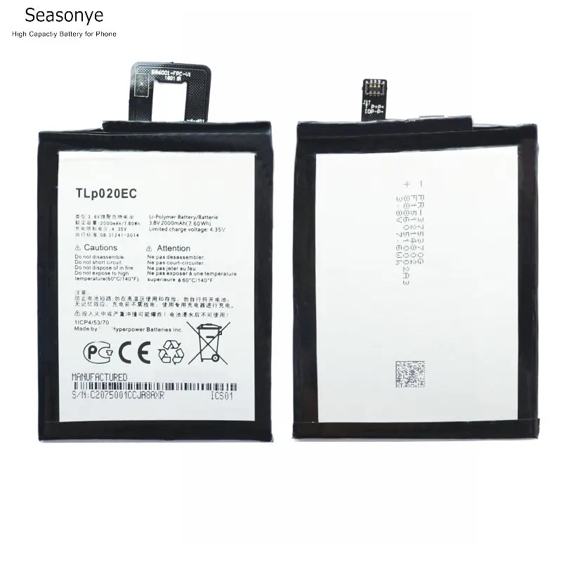 Seasonye Розничная/оптовая продажа 2000mAh / 7.60Wh TLp020EC телефонная сменная батарея для Alcatel