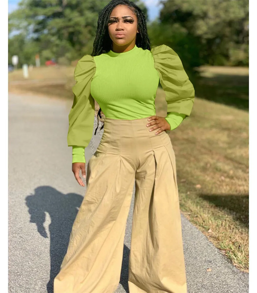 Spring Autumn Ribbed Knitted Shirt Blouse Womens Tops and Blouses Sweet Lantern Sleeve Ladies Tops Streetwear Blusa Feminina