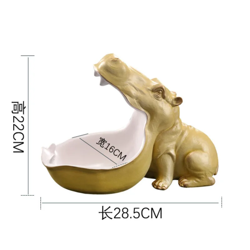

Nordic Resin Big Mouth Hippo Statue Hippopotamus Sculpture Key Candy Container Decoration Home Table Decoration Accessories