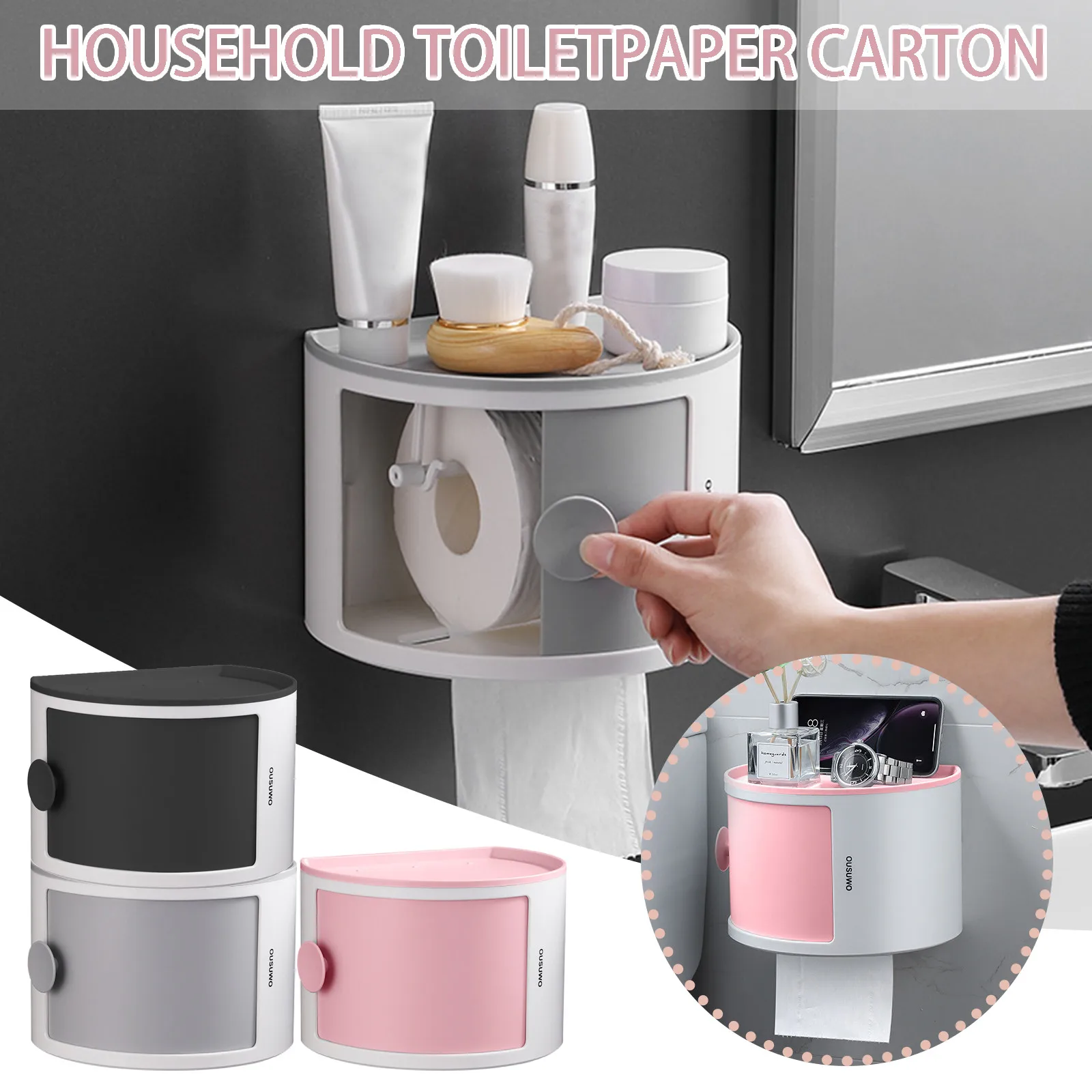 

Toilet PunchFree Tissue Holder Cosmetic Storage Box Toilet Paper Roll Holder