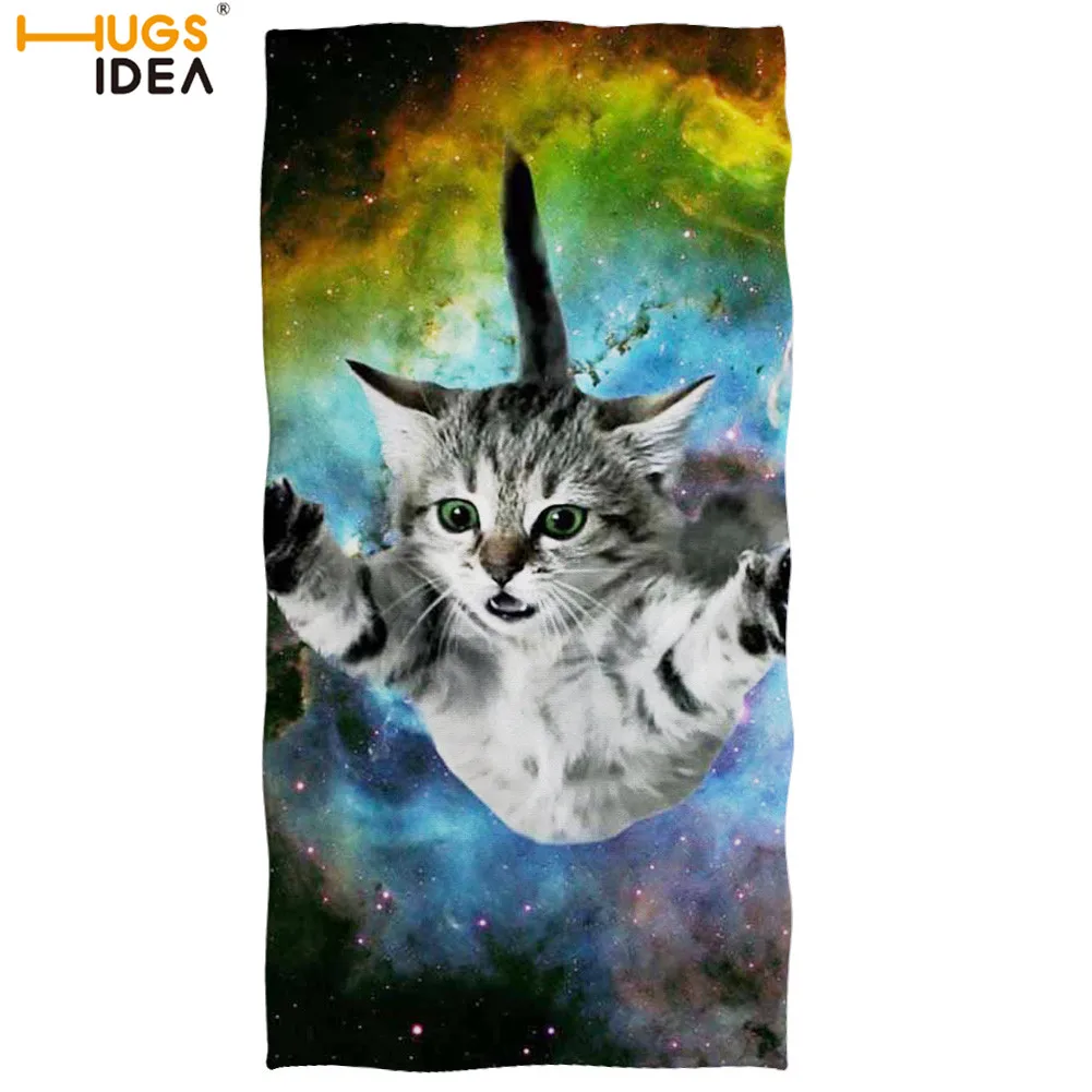Бархатное плюшевое полотенце с забавным котом 3D Космос галактика пляжное/банное