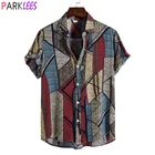 Гавайская рубашка для мужчин, модная пляжная одежда контрастных цветов с геометрическим принтом, классические рубашки, повседневная Праздничная рубашка Vaction Aloha, лето 2020