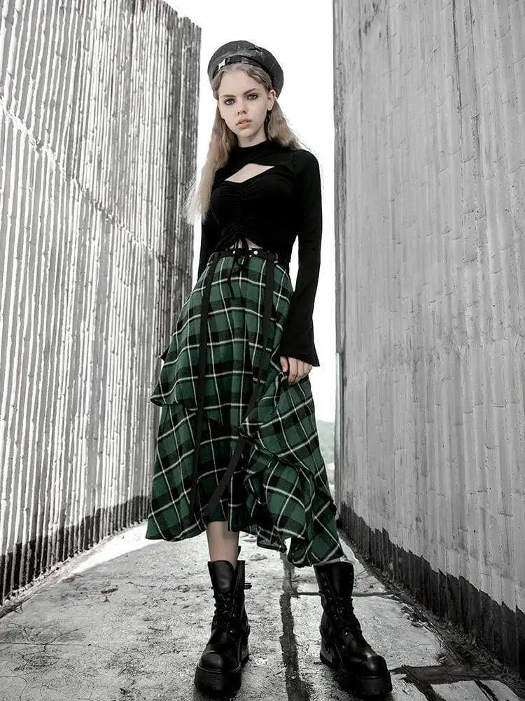 Женские открытые футболки в стиле панк с высокой горловиной и завязками длинными