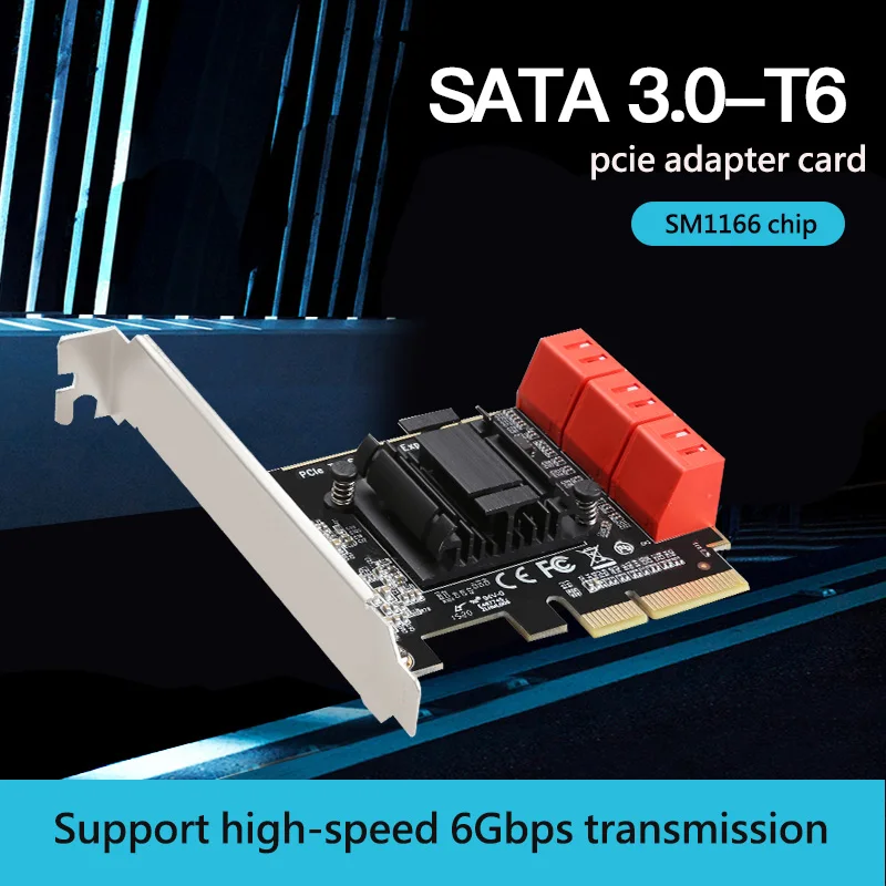 6-портовый чип pci express sata 3 6G ASM1166 быстрое рассеивание тепла X4/X8/X16 pcie 0 Адаптеры