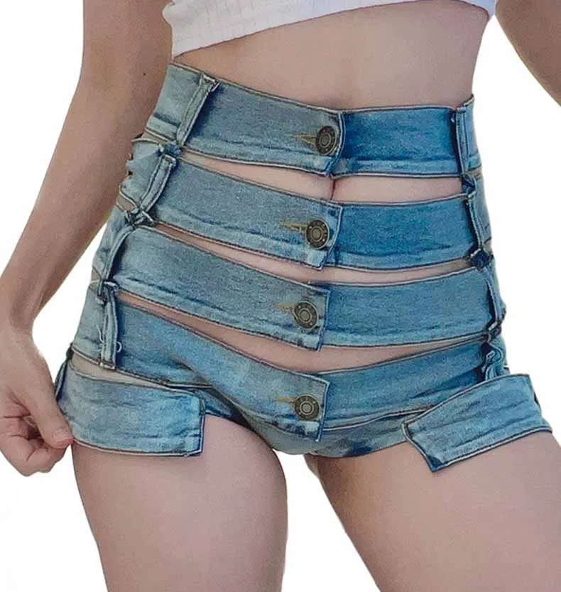 Женские джинсовые шорты с завышенной талией летние хлопковые обтягивающие