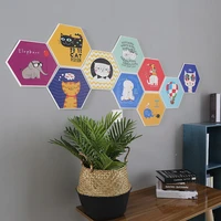 cartoon creative 3d hexagon wall stickers for children room home decor diy animal self adhesive diy photo background stickers