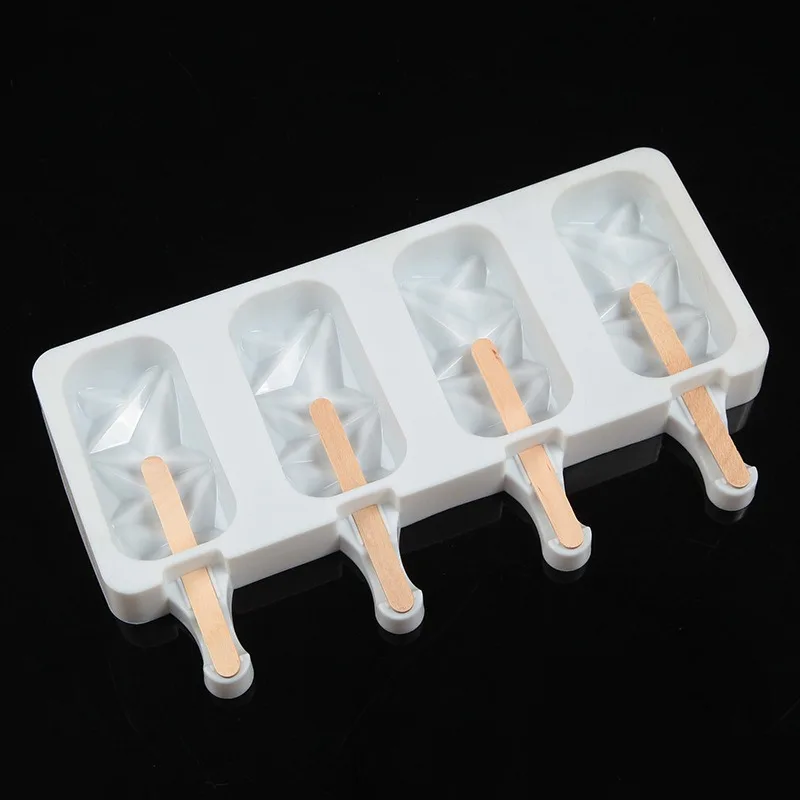 

4-hole Ice Cream Silicone Mold DIY Popsicle Making Tool Practical Popsicle Mold Creative Kitchen Accessories Non-stick Portable