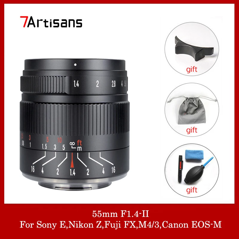 

7Artisans 55mm F1.4 II Compact Mirrorless Cameras Manual Focus APS-C Portrait Lens For Sony E Mount A7 /Canon EOS-M/Fuji XF