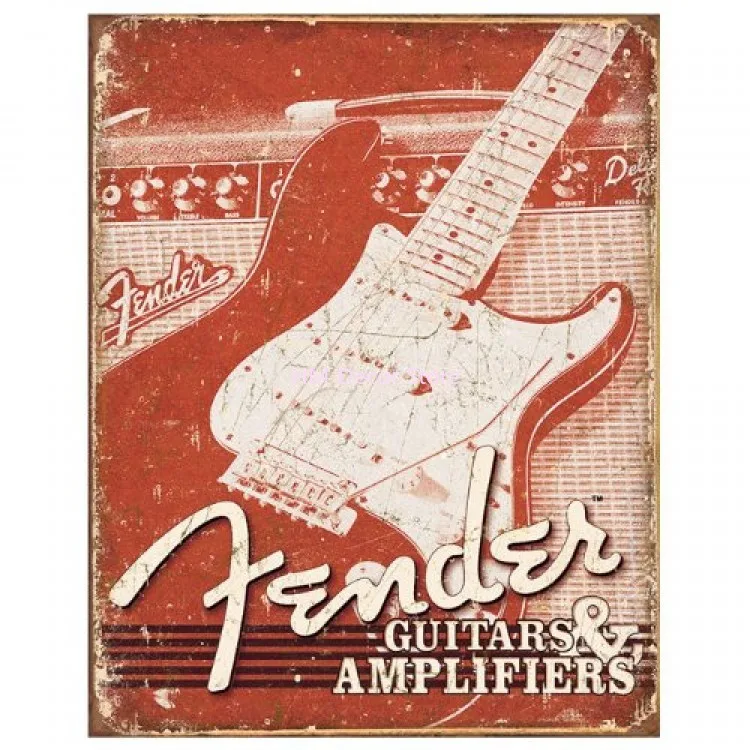 Металлический жестяной знак Fender студийная гитара Stratocaster Bass Music Tin Sign 8x12 дюймов |