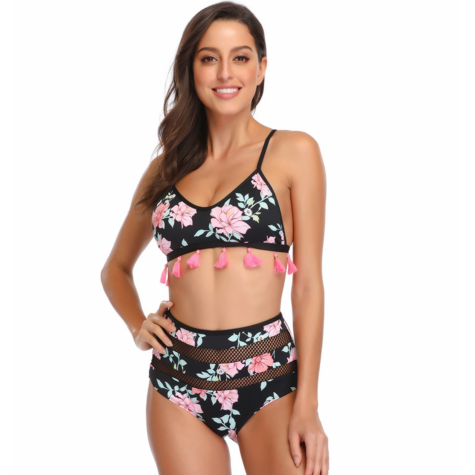 Купальник с высокой талией бикини принтом женский купальник винтажный купальный