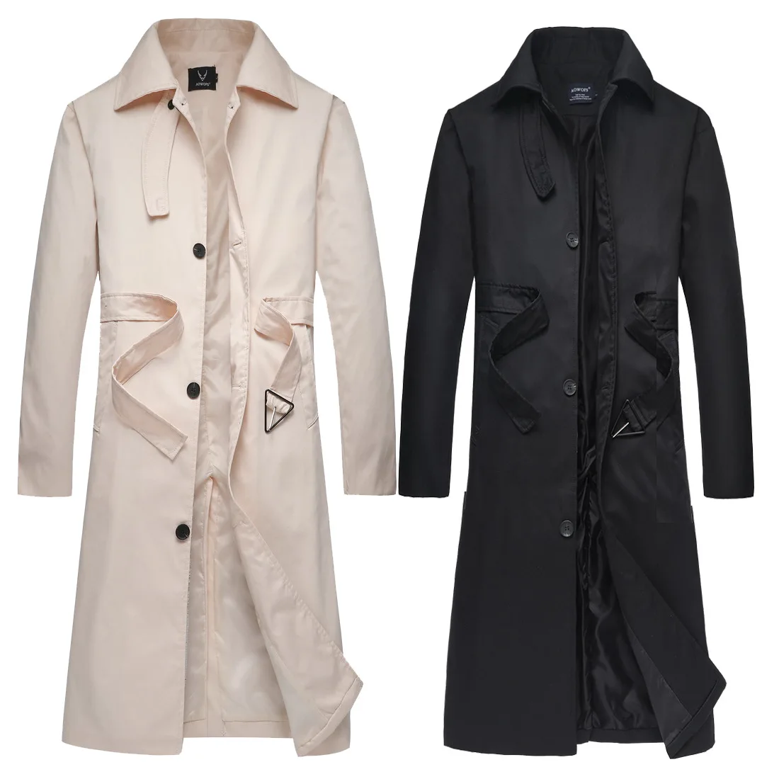 

Windbreaker men's mid-length windbreaker large size men's mid-length business casual solid color lapel jacket men's top