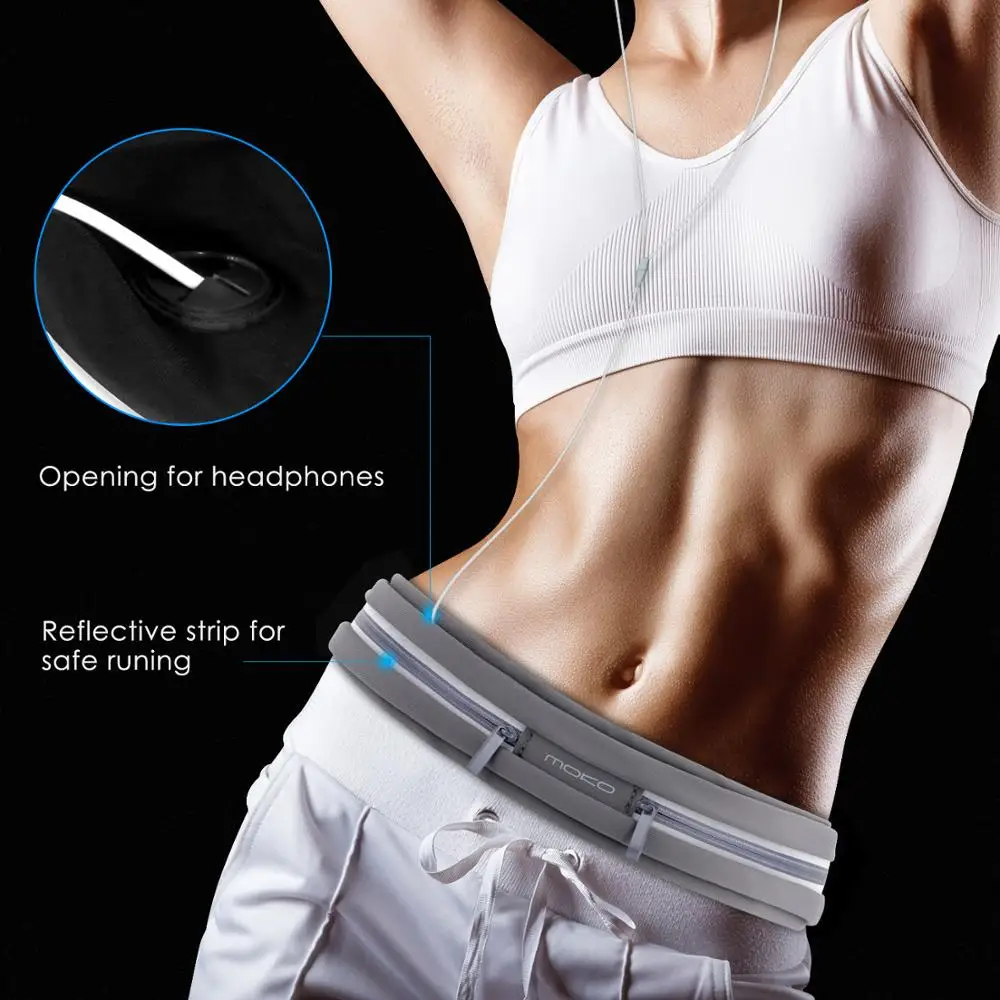 MoKo спортивный беговой пояс наружный двойной мешочек Sweatproof светоотражающий