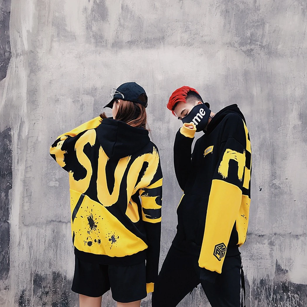Новая Осенняя свободная толстовка с капюшоном в стиле хип хоп желтая женская