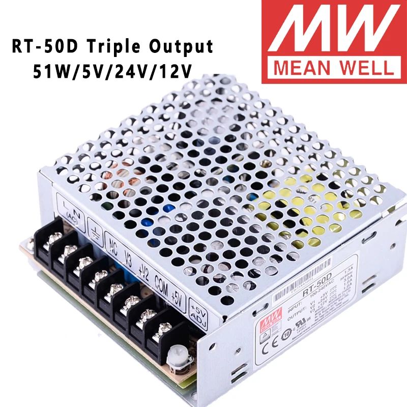 

Mean Well RT-50D 5V/24V/12V AC/DC 51W Triple Output Switching Power Supply meanwell online store