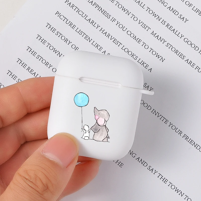 Белые чехлы с мультяшным рисунком для Apple AirPods милые детские слоны беспроводные