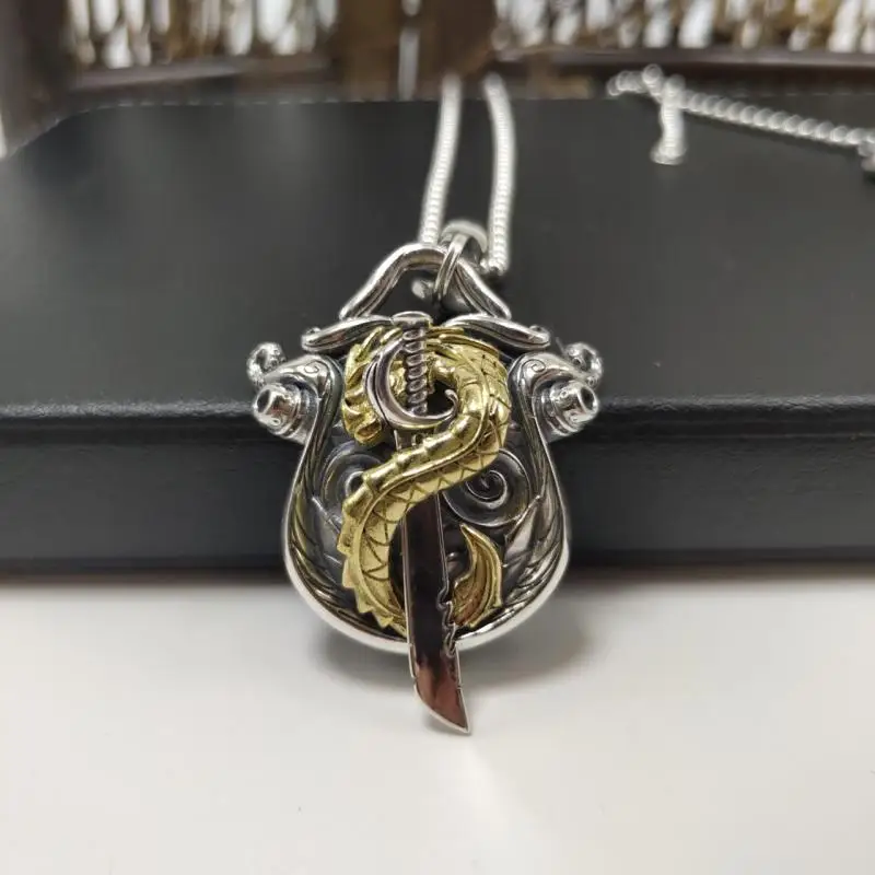 Модное мужское ожерелье креативный Золотой Меч дракона Амулет кулон хип-хоп рэп