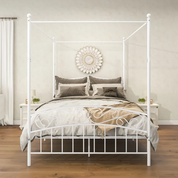 

［USA READY STOCK］4-Post Metal Canopy Bed Frame Queen Size Vintage style