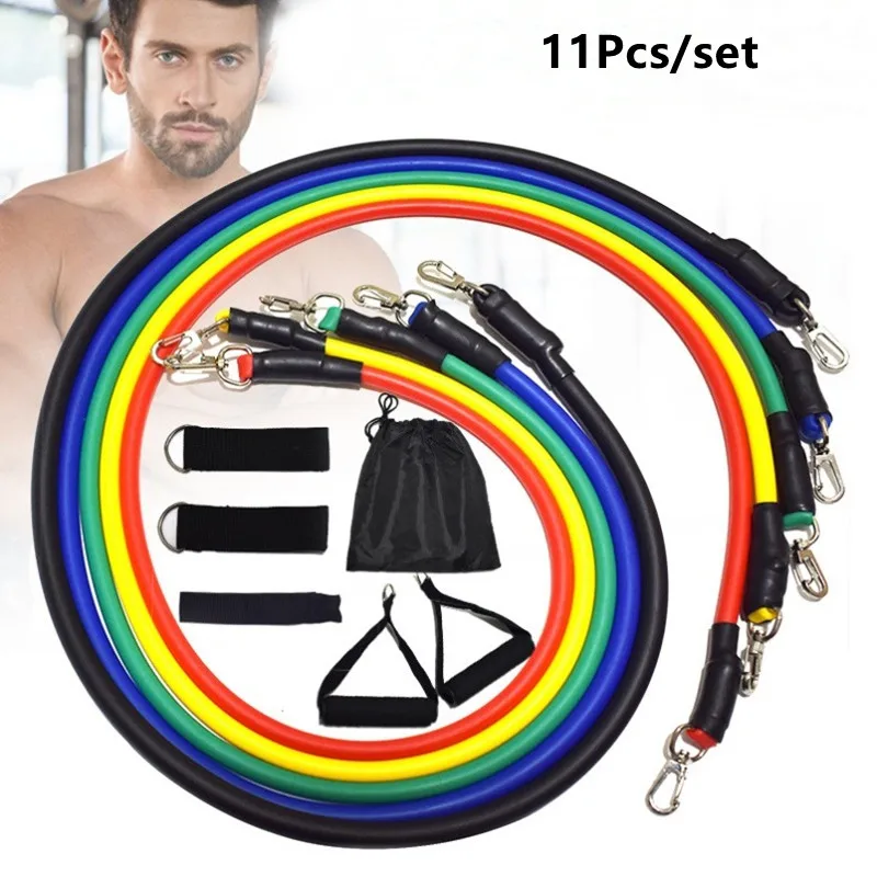 

11 Pcs Fitness Elastic Training Expander Resistance Bands Set Fitness Exercise Bands Resistance Pull Rope Gym Equipment 100LB