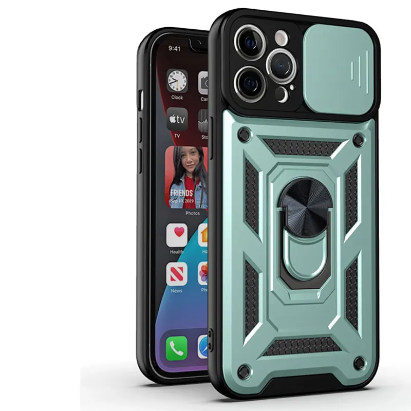 

Armor Phone Case For iPhone 7 8 6 6S Plus Mini SE X XS XR 11 12 13 Pro Max 2020 Push The Window Anti Fall Metal Ring Stand Cover