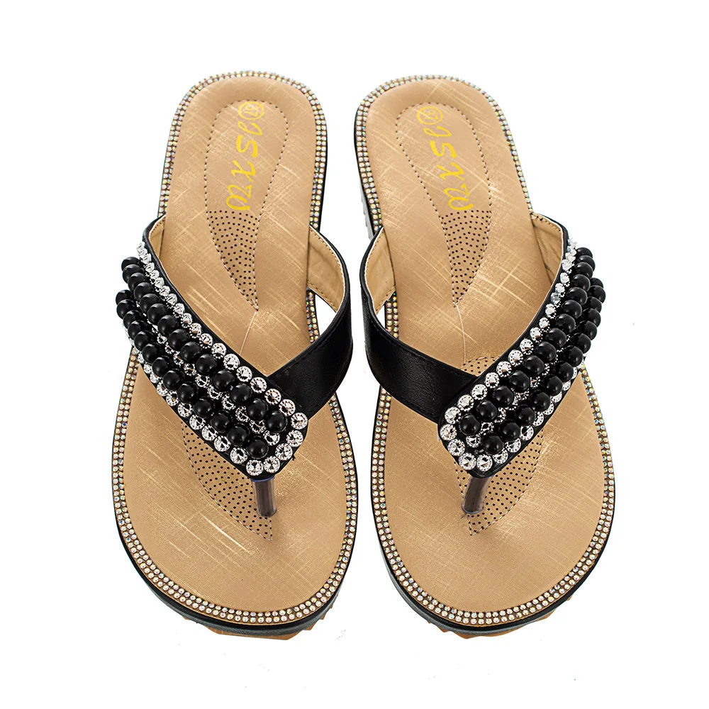 

Women Summer Wedge Shoes Platform Beach Slippers Bling Rhinestone Flip Flops Non-slip Open Toe Sandal Woman's Beach Shoes Casual