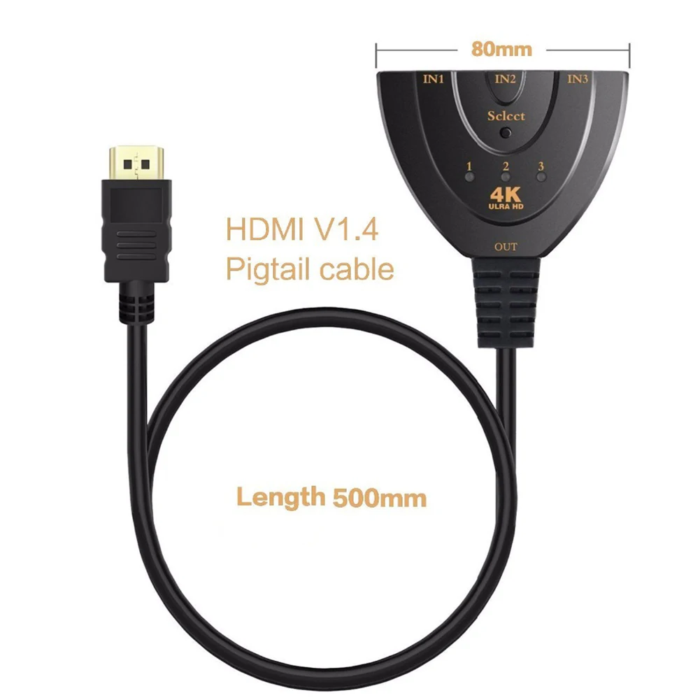 

3-в-1 HDMI-совместимый с 3-в-1 адаптер 3X1 4K * 2K HD преобразователь с кабелем HD видео коммутатор