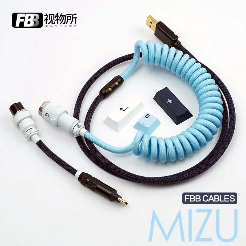 FBB Cables Mizu Water Blue Customized Mechanical Keyboard Cable Customized Color Aviation Plug Data Cable GMK Keycap Line Type C