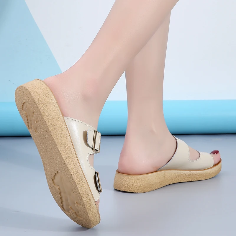 

CRLAYDK Women's Summer EVA Slippers Double Buckle Beach Sandals Slip on Ladies Flats Leather Shoes Open Toe Non Slip Slides