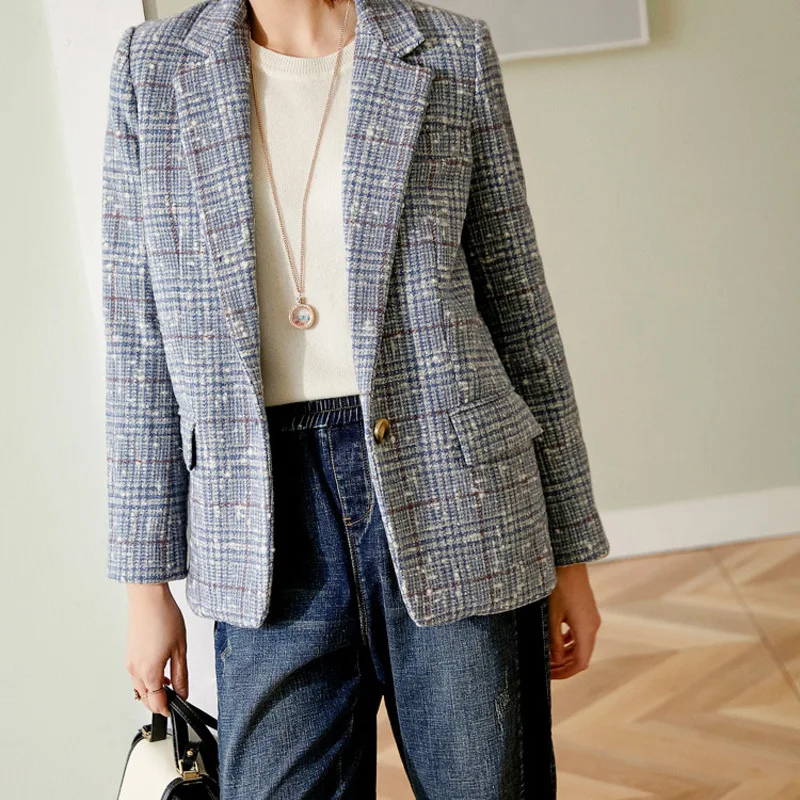 

New Snowflakes plaid wool woolen cloth short coat leisure small suit women s grid brief paragraph coat can customized big size