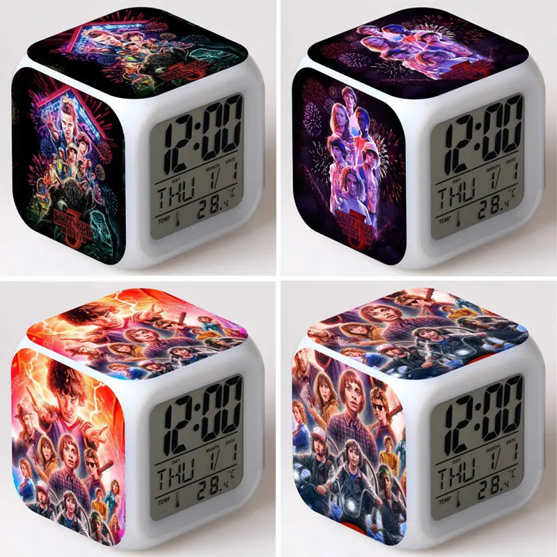 

Stranger Things 3 Alarm Clock Color Change LED Alarm Clock Colorful Changing Clock Fashion Square LED Digital Clocks Personality