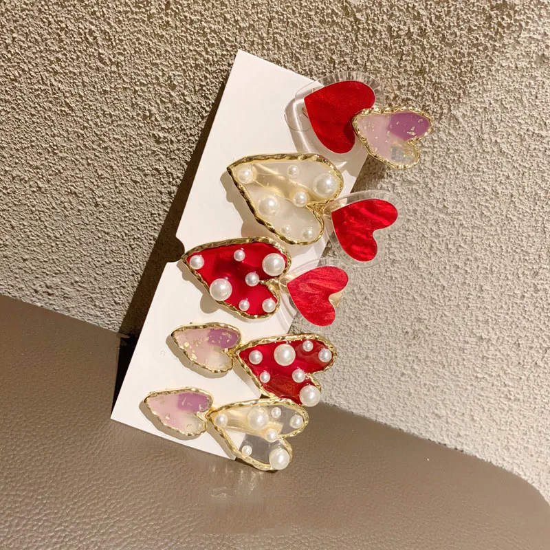 Женские шпильки для волос с искусственным жемчугом и красным сердцем корейские
