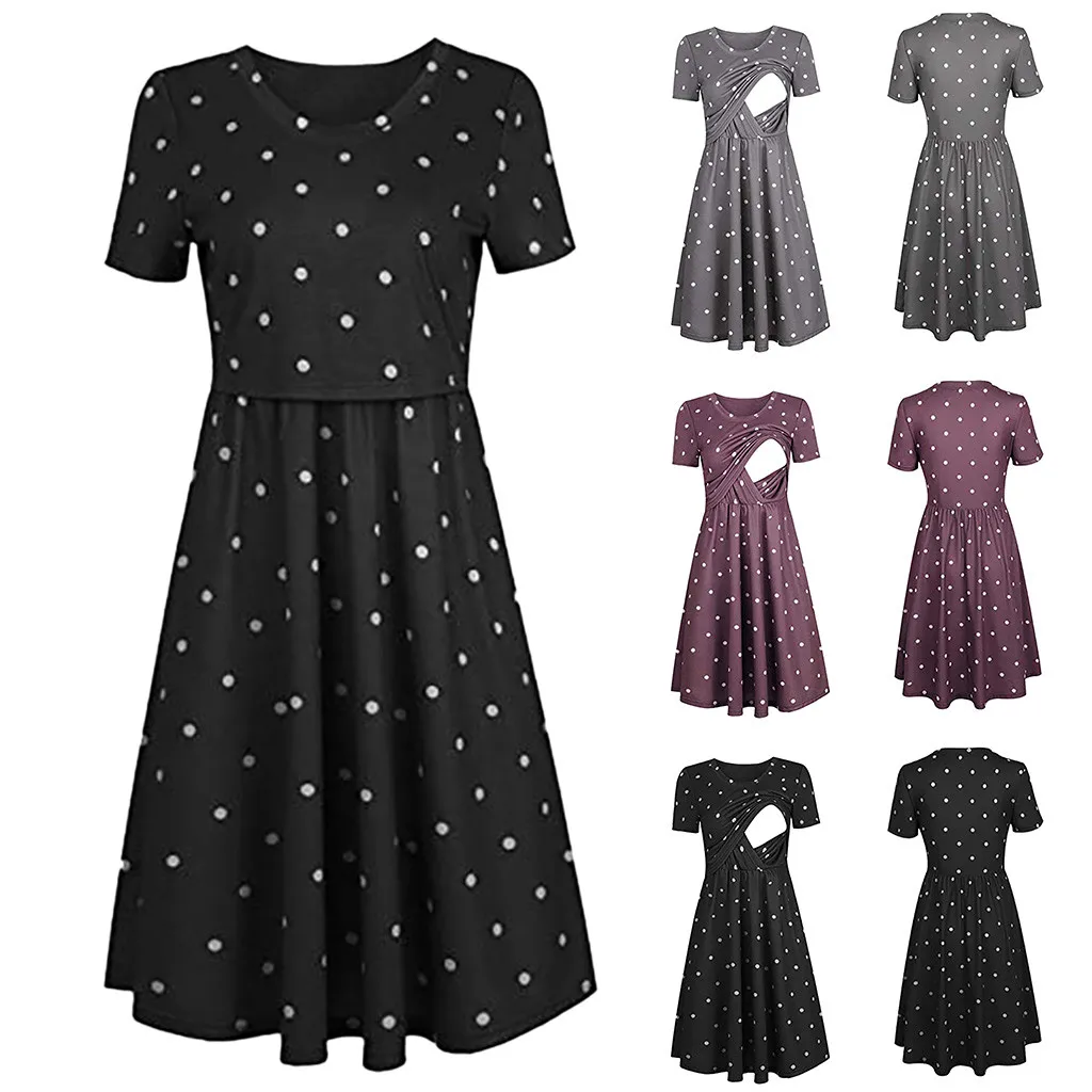 

LONSANT Maternity dresses Dot pattern Breastfeeding Dress Women skirt Summer Pregnant Nursing Dresses lady Clothes drop ship new