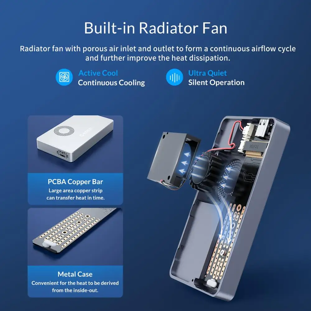 ORICO M.2 NVME SSD Case Self-Cooling SSD Enclosure for M.2 M Key M+B Key SSD Disk USB C 10Gbps Hard Drive Enclosure M.2 SSD Box
