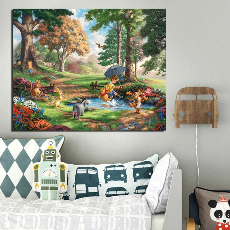 

Thomas Kinkade Puzzles Winnie The Pooh Poster Kids Room Decor Canvas Oil Painting Cartoon Picture for Living Room Home Wall Art