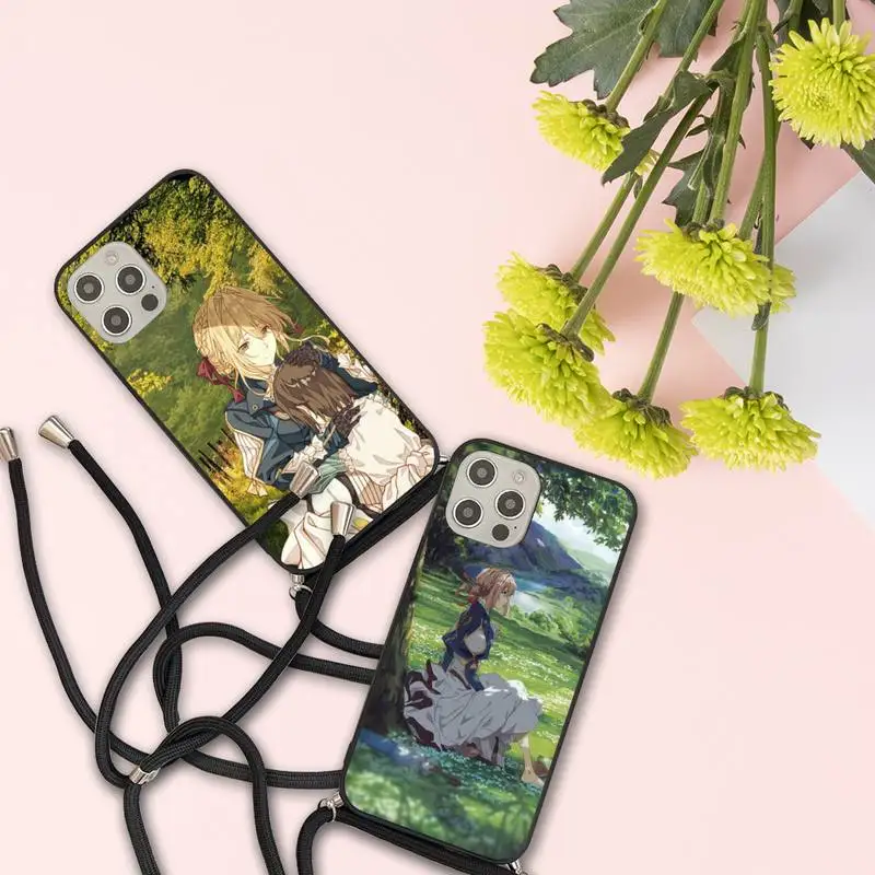 

Violet Evergarden Phone Case For iPhone 7 8 11 12 X XS XR MINI Pro Max Plus Strap Cord Chain Lanyard soft