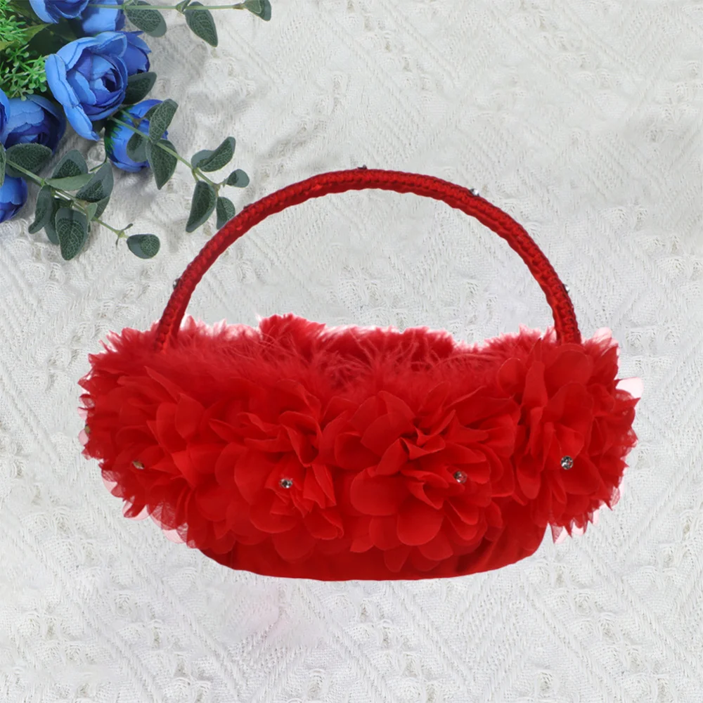 

1PC Flower Basket Flower Boys Tote Flower Basket Romantic Bride Flower Basket Imitation Feather Lace Flower Basket Creative Wedd