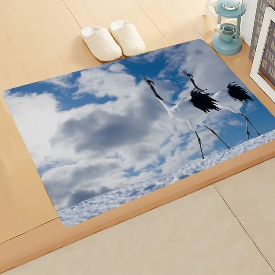 

Animal White Crane Printing Home Entrance Door Mat 3D Sky Cloud Beautiful View Floor Mat Carpet Corridor Stairwell Non-slip Rug