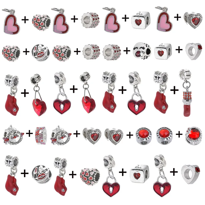 

2 шт./лот высококачественные Подвески в виде красного сердца серии День Святого Валентина подходят для браслета Pandora для женщин романтическ...