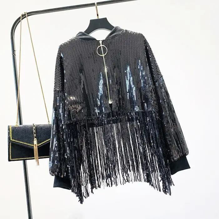 Черный свитшот на молнии Повседневная школьная одежда Толстовки с капюшоном