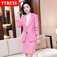 large size elegant womens suit skirt two piece set 2022 new autumn and winter single breasted ladies jacket high waist skirt