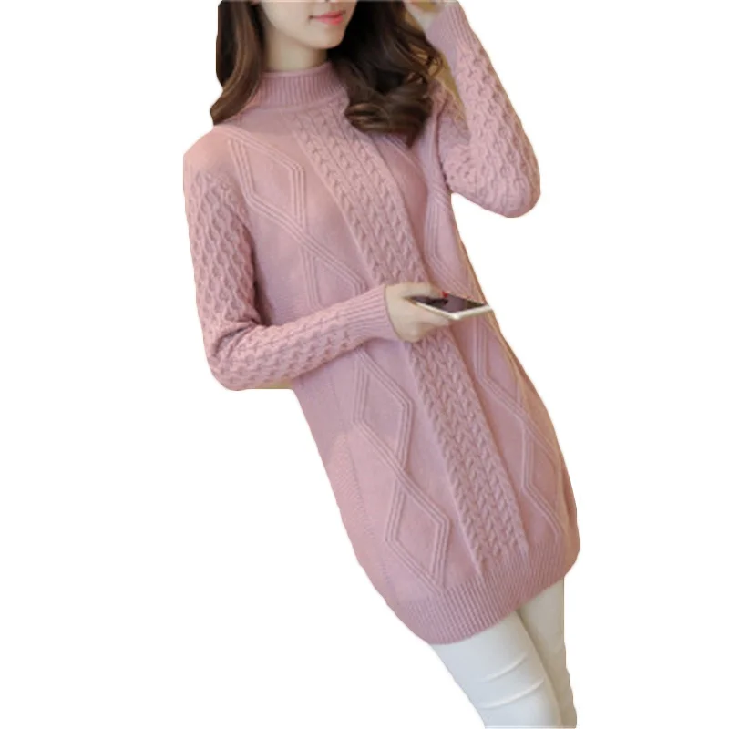 

2020 Autumn Winter Knitting Long Sweater Women Casual Knitted Sweater Pullover Long Sleeve Twist Flower Turtleneck Sweater Z346