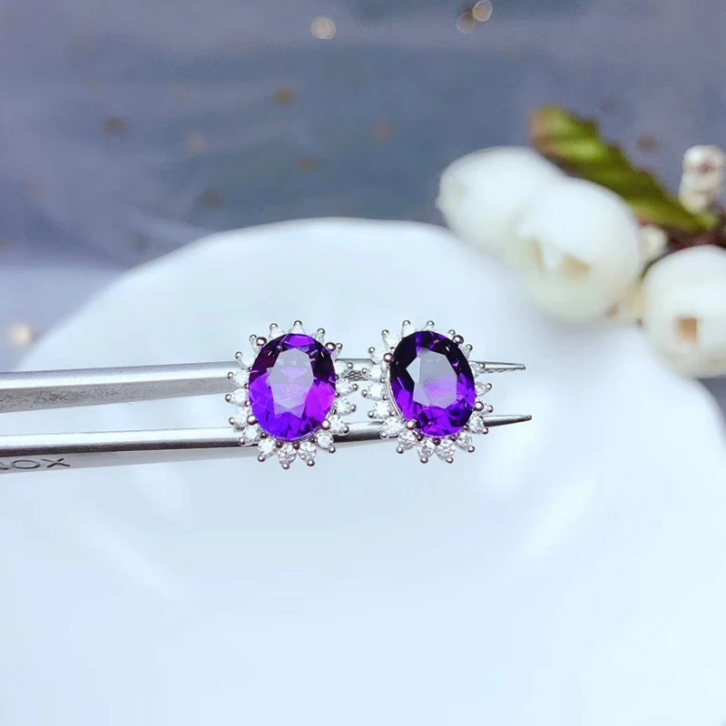 

CoLife Jewelry classic 925 silver gemstone earrings for daily wear 2ct natural amethyst silver earrings silver amethyst jewelry