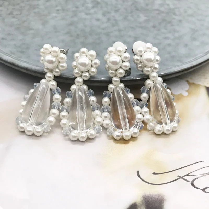

Acrylic Crystal Beads Teardrop Earrings Hand-Braided Pearl Drop Fashion Jewelry