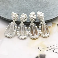 acrylic crystal beads teardrop earrings hand braided pearl drop fashion jewelry