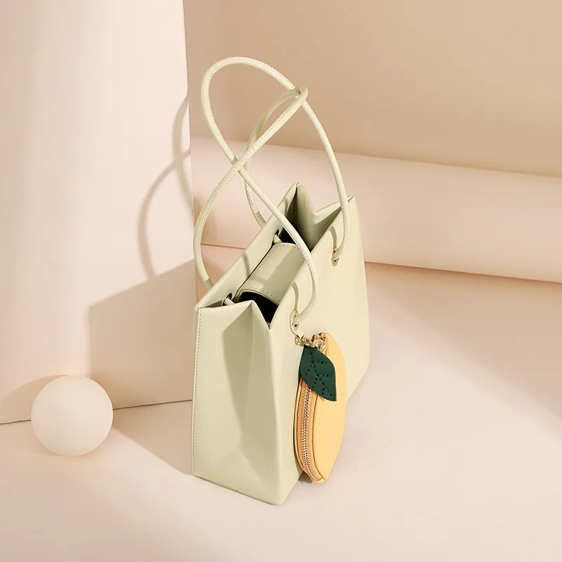 

New Fashion Candy Color All-match Large Capacity with Cute Fresh Lemon Coin Purse Elegant Tote Bag Shoulder Bag Office Daily